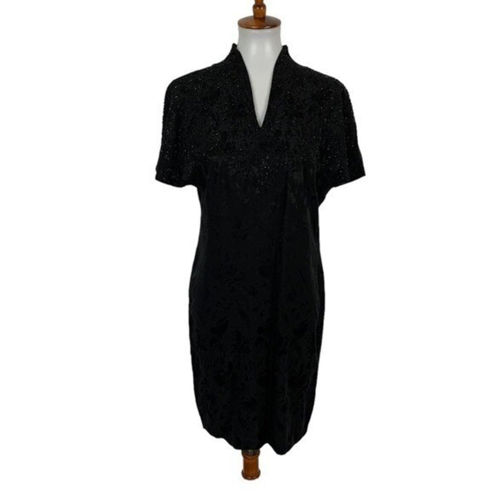 D'ore Black Silk Beaded Dress 4 Vintage 90s Glam Party Formal Wear